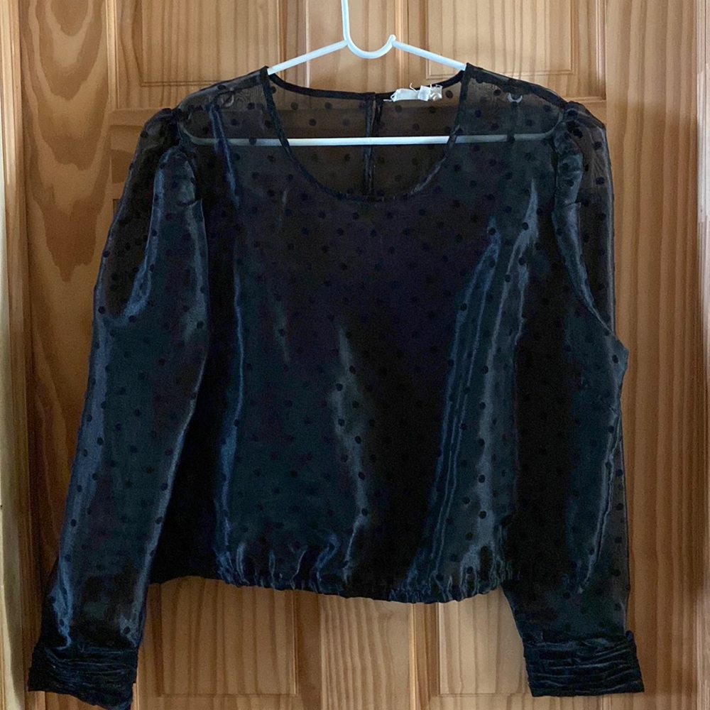 Plus size black polka dot sheer top